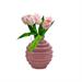 Vaso tondo ondulato rosa con tulipani (a parte)