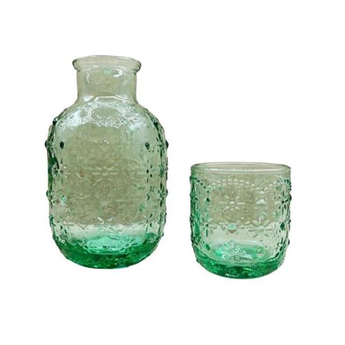 Caraffa in vetro con bicchiere, verde