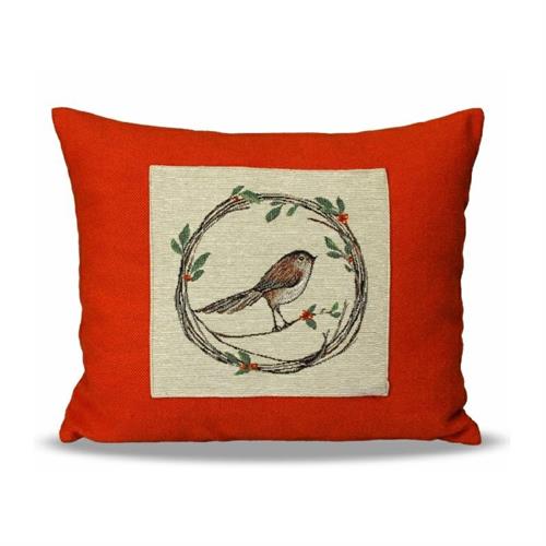 Cuscino completo con decoro stampa uccellino, zucca