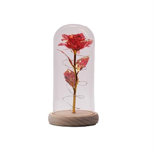 Rosa rossa in vetro nella teca grande Emmebi