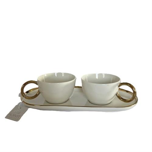 Tete a tete caffè porcellana bianca con bordo oro Hervit