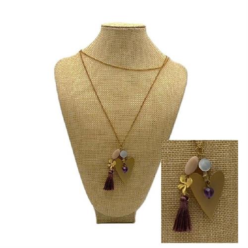 Collana con cuore e ciuffo viola