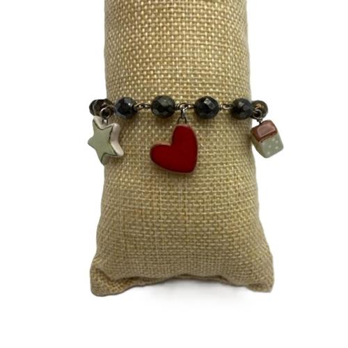 Bracciale charms ceramiche con cuore rosso L'Oca Bianca