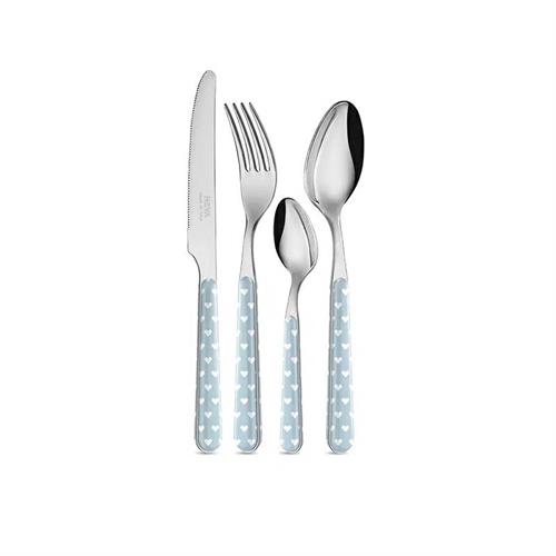 Servizio 24 posate Neva azzurre con cuori bianchi