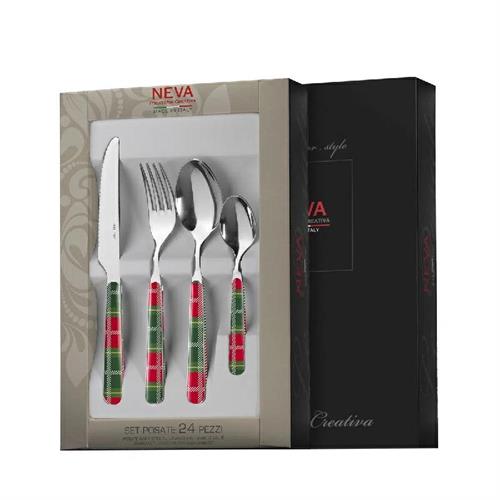 Set 24 posate Neva Tartan Rosso e Verde BD1427624