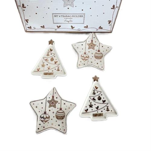 Set 4 piattini porcellana poggiabustine da the Christmas Lights