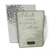 Bilancia in vetro rettangolare fantasia e frase La felicità...