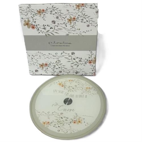 Vassoio in vetro girevole con decorazioni fiori, verde