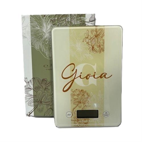 Bilancia rettangolare in vetro con scritta Gioia