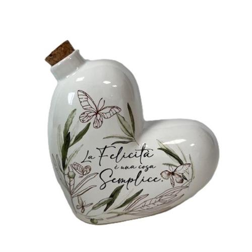 Oliera grande a forma di cuore con fraseLa felicità è una cosa semplice