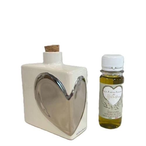 Oliera con decoro cuore silver e olio biologico