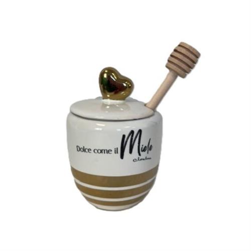 Barattolo dorato c/bastoncino per il miele, frase Dolce come il miele