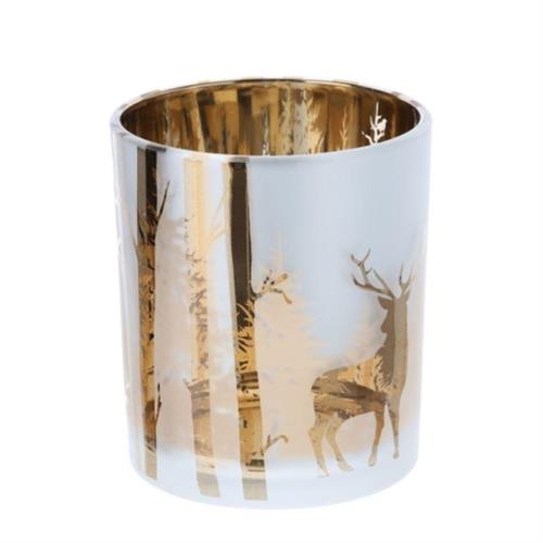 Portacandela vetro con decoro cervo