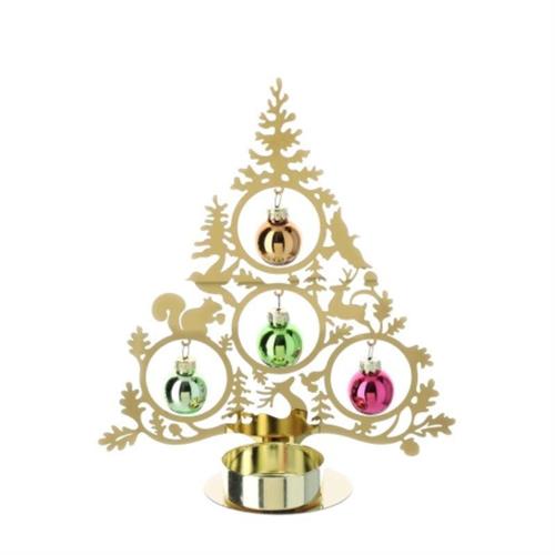 Albero portacandela in metallo oro con sfere vetro