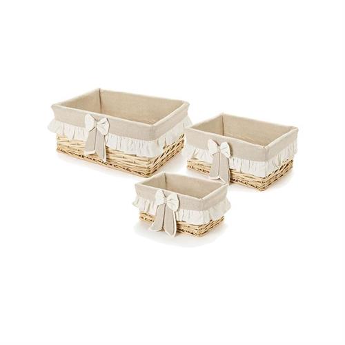 Set 3 cestini rettangolari in vimini con rivestimento