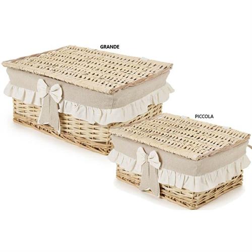 Cestino in vimini grande rettangolare rivestito con coperchio