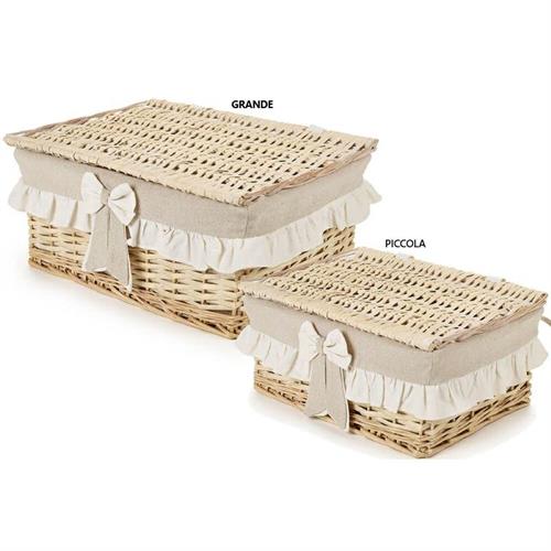 Cestino in vimini rettangolare rivestito con coperchio