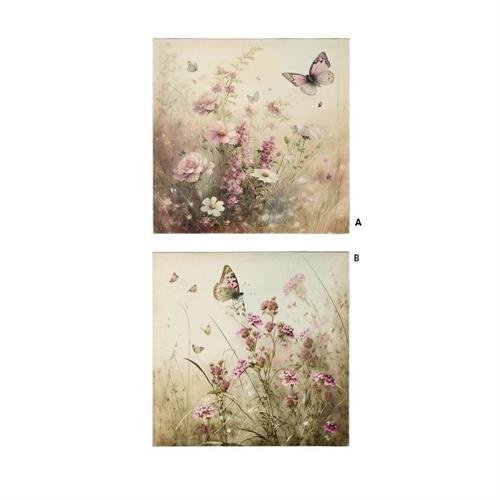 Quadro di tela su base di legno Fiori e Farfalle Mod.B