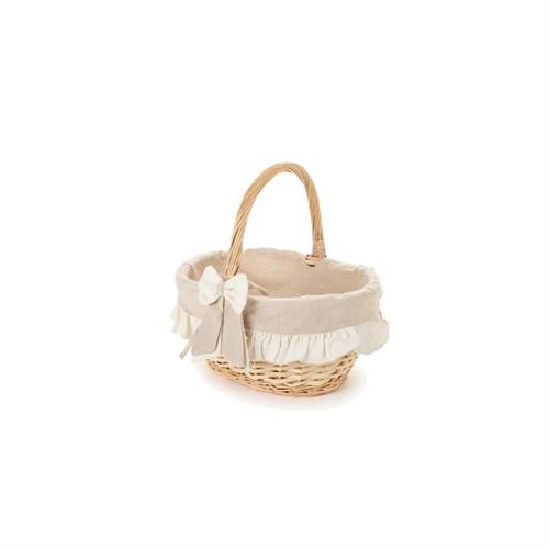 Cestino in vimini rivestito con stoffa, con manico