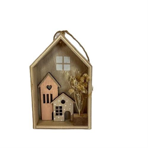 Decorazione casetta in legno rosa e bianca