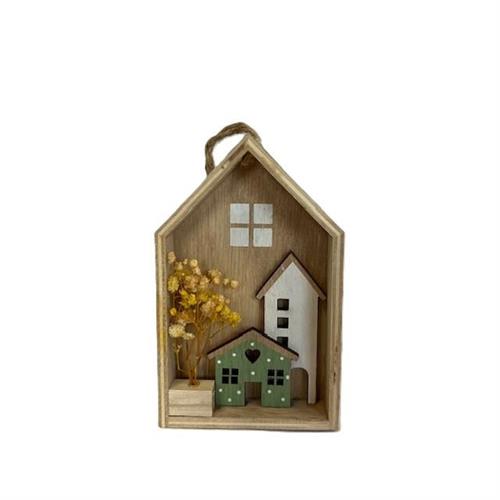 Decorazione casetta in legno verde e bianca