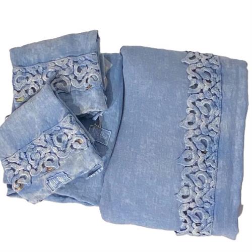 Completo letto matrimoniale in lino pizzo Poema Arte Pura