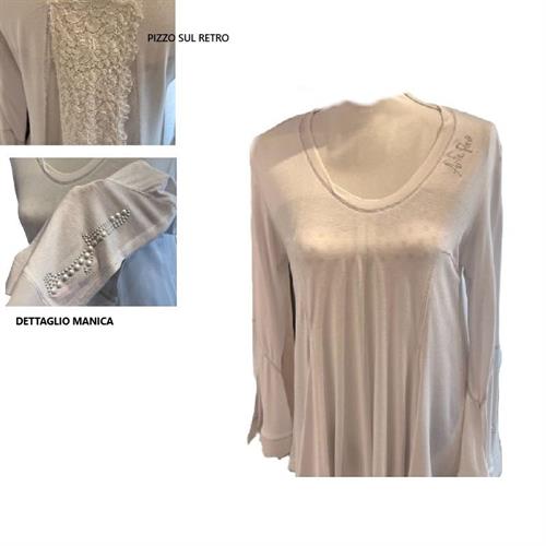 Blusa con pizzo e mezze perle TG.L Arte Pura