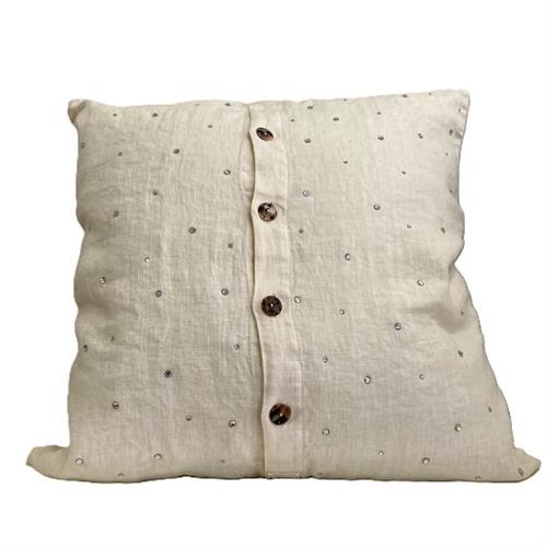 Coppia di federe in lino con bottoni Agoya e cristalli Arte Pura