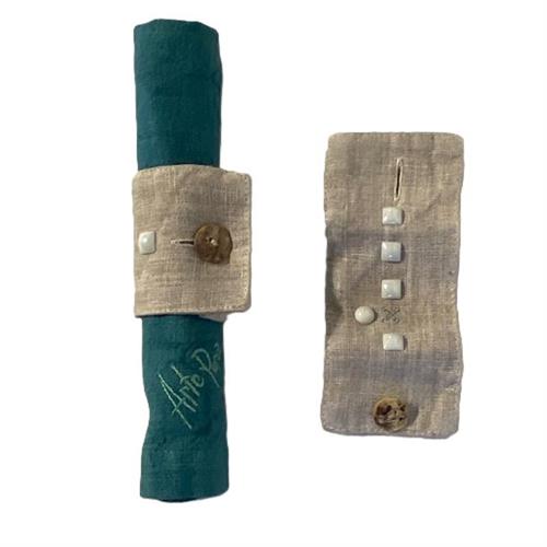 Set 6 lega tovagliolo in lino con mezze perle Arte Pura