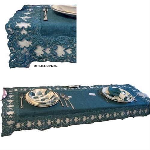 Runner in lino con pizzo farnese su quattro lati Arte Pura