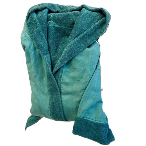 Accappatoio in spugna con bordo in lino, Lago Arte Pura TG.XL