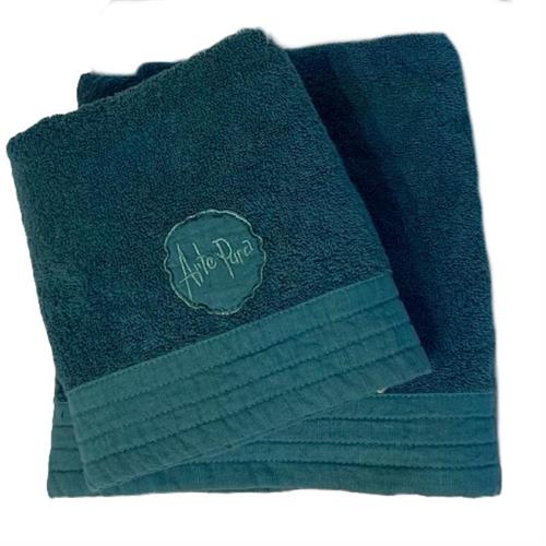 Set asciugamani viso e ospite in spugna con bordo lino lago Arte Pura