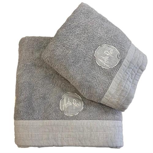 Set asciugamani viso e ospite in spugna con bordo lino Pensiero ArtePura
