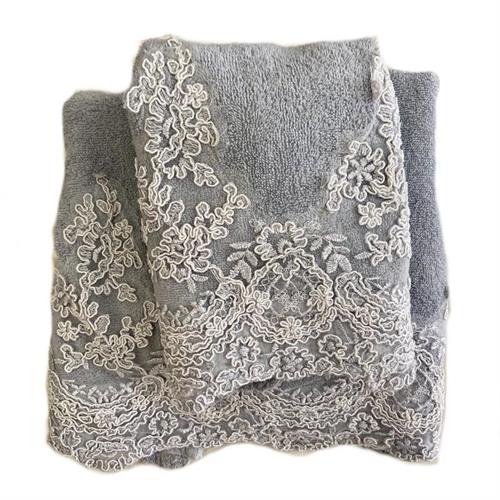 Set asciugamani viso e ospite in spugna con pizzo Elegante Arte Pura