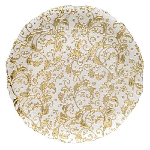 Piatto vetro bianco con decorazione oro vischio