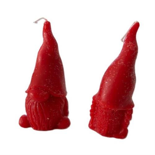 Coppia di gnomi rosso brinato, candela artigianale