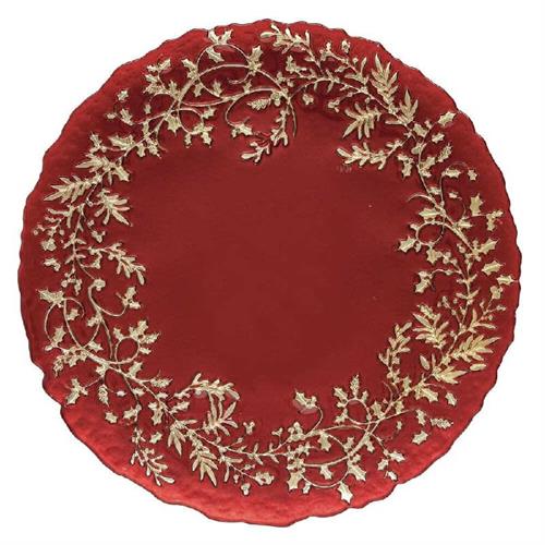 Piatto vetro rosso con decoro oro nel contorno