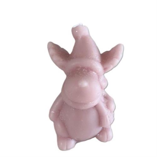 Candela artigianale Renna innevata rosa cipria