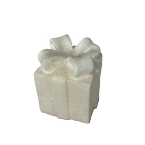 Candela pacchetto natalizio bianco innevato