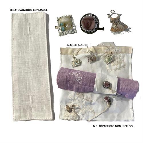 Legatovagliolo in lino con gemelli assortiti Arte Pura