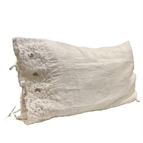 Federa in lino con pizzo farnese bianco con cuscino in piuma Arte Pura