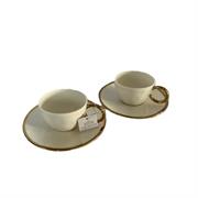 Coppia tazzine caffè con piattino in porcellana bordo oro