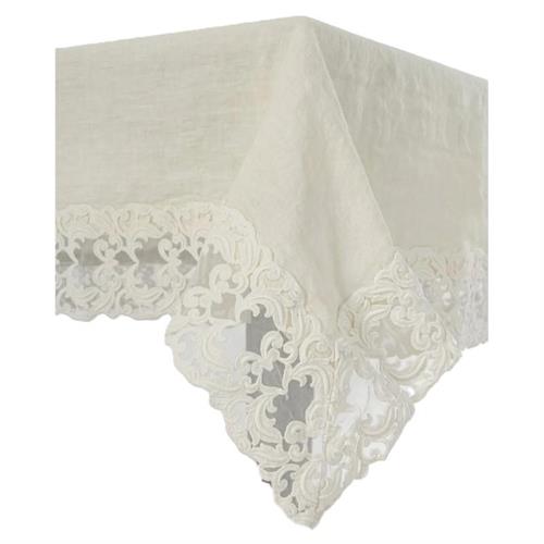 Tovaglia quadrata in lino con pizzo Farnese bianco Arte Pura