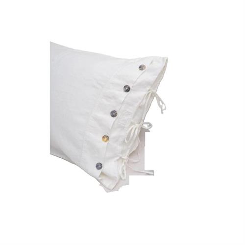 Coppia di federe in lino con bottoni Agoya e laccetti bianco Arte Pura