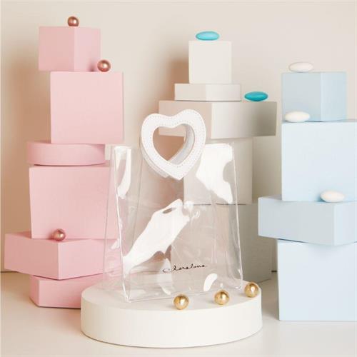 Borsetta in acrilico con manico similpelle bianco