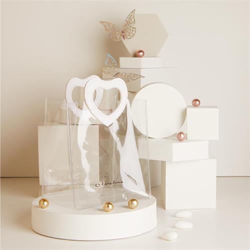 Borsetta in acrilico con manico similpelle bianco media