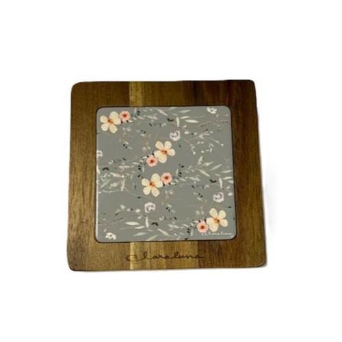 Sottopentola legno con decoro fiori verde