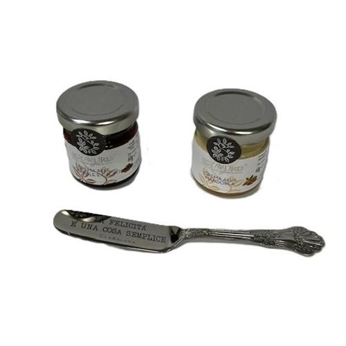 Set degustazione con crema nocciola e crema mandorla e paletta