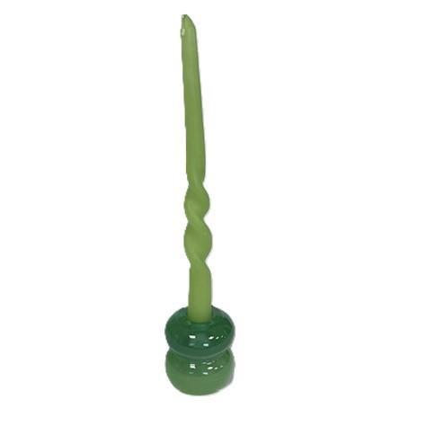 Candelabro in vetro verde con candela