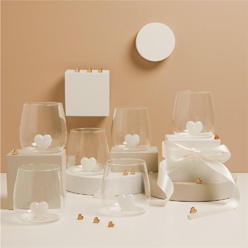 Bicchieri vetro con cuoricino bianco (6PZ)